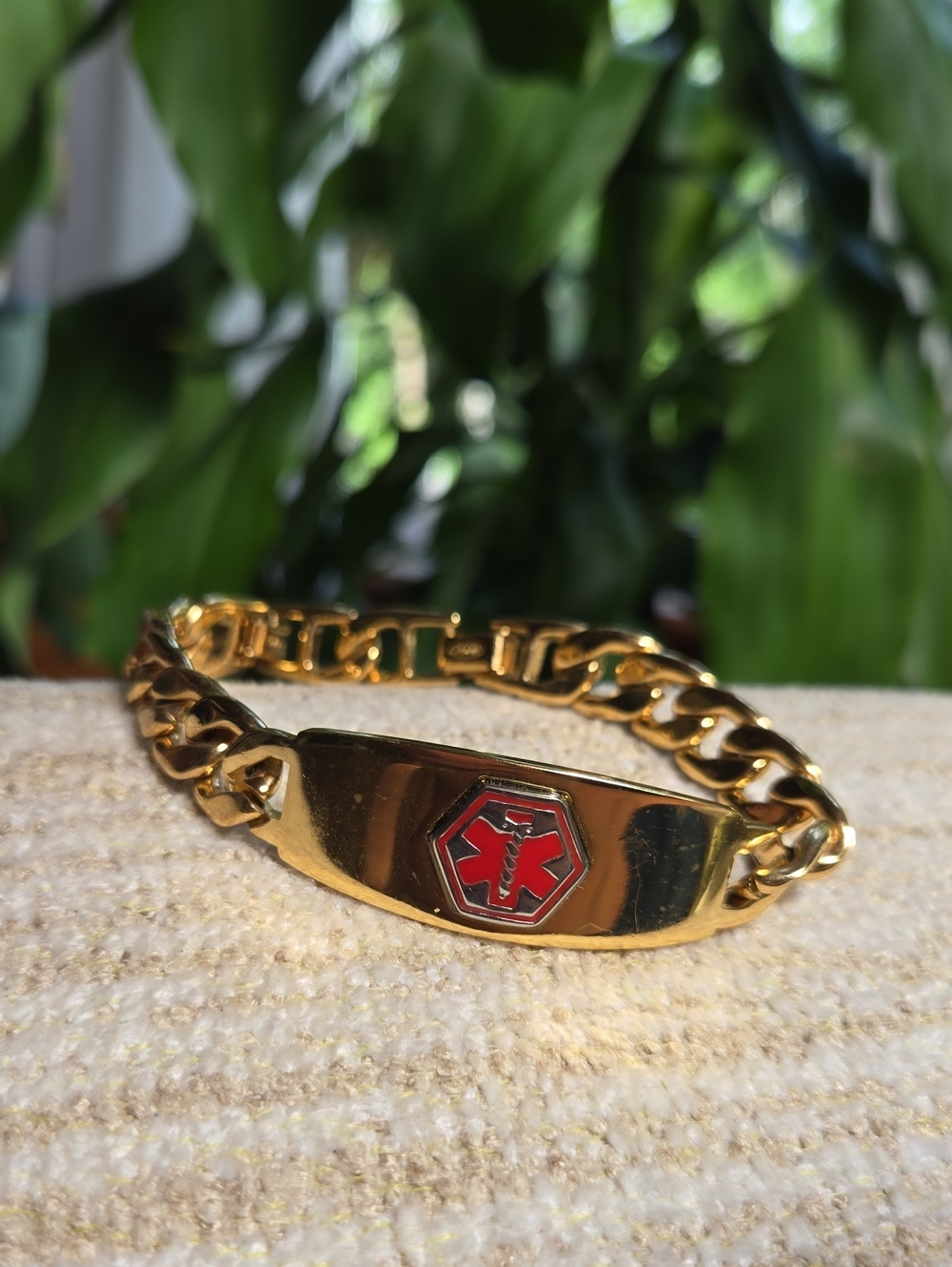 Gold Medical ID Bracelet with Red Medical Emblem - Men